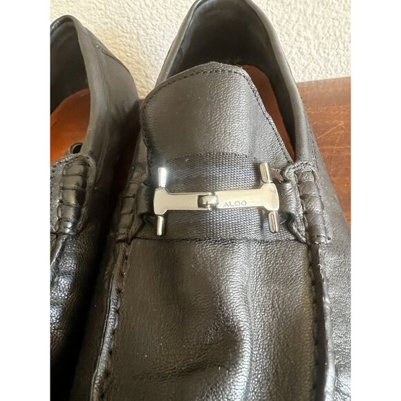 Aldo Orlovoflexx Mens Leather Loafers Driving Shoe Black Sz 10.5 Silver Horsebit - Picture 6 of 16